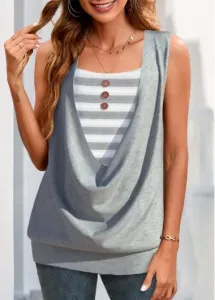Modlily Light Grey Fake 2in1 Striped Tank Top - S