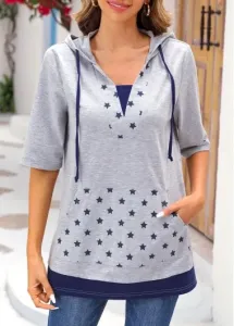 Modlily Light Grey Marl Star Print T Shirt - L