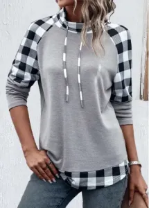 Modlily Light Grey Patchwork Plaid Long Sleeve Sweatshirt - M #1021847