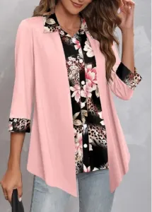 Modlily Light Pink Fake 2in1 Floral Print Blouse - S