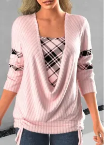 Modlily Light Pink Faux Two Piece Tie Side Sweatshirt - S