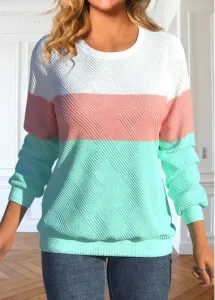 Modlily Light Pink Patchwork Long Sleeve Round Neck Sweatshirt - XXL