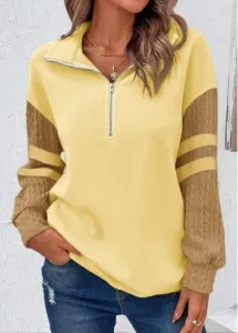 Modlily Light Yellow Zipper Long Sleeve Sweatshirt - M