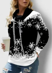 Modlily Long Sleeve Black Christmas Snowflake Print Sweatshirt - XL