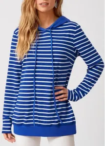 Modlily Long Sleeve Striped Drawstring Detail Hoodie - S