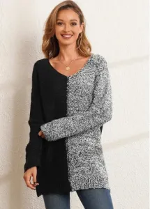 Modlily Long Sleeve V Neck Contrast Sweater - S