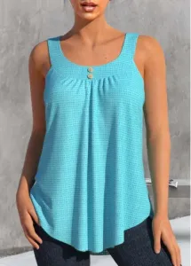 Modlily Mint Green Button Scoop Neck Tank Top - S