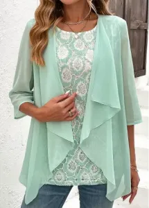 Modlily Mint Green Lace Fake 2in1 Blouse - S