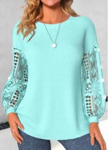 Modlily Mint Green Lace Long Sleeve Round Neck Sweatshirt - XXL #1224866