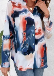 Modlily Multi Color Button Ink Painting Print Blouse - 2XL