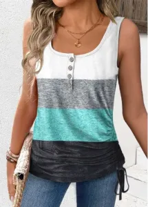 Modlily Multi Color Button Striped Sleeveless Scoop Neck Tank Top - L