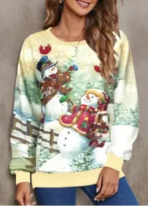 Modlily Multi Color Christmas Print Round Neck Sweatshirt - L
