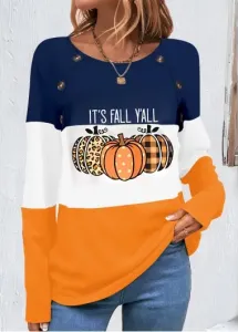 Modlily Multi Color Halloween Pumpkin Print Long Sleeve Sweatshirt - L
