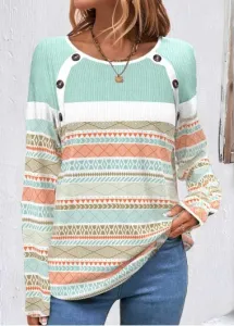 Modlily Multi Color Patchwork Tribal Print Long Sleeve Sweatshirt - M