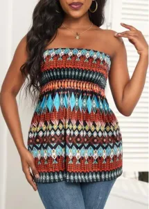 Modlily Multi Color Ruched Tribal Print Tank Top - 3XL