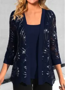Modlily Navy Lace Tank Top and Cardigan - M