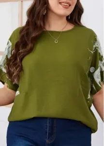 Modlily Olive Green Plus Size Half Sleeve T Shirt - 2XL