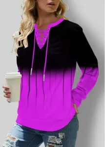 Modlily Ombre Lace Up Long Sleeve Sweatshirt - S