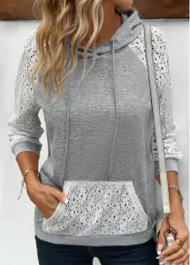 Modlily Patchwork Grey Lace Long Sleeve Hoodie - M