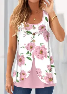 Modlily Pink Fake 2in1 Floral Print Tank Top - S