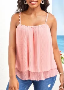 Modlily Pink Pearl Strappy Square Neck Camisole Top - 2XL