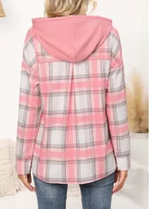 Modlily Pink Plaid Print Drawstring Sweatshirt Fake 2In1 Tartan Print Long Sleeve Hoodie - XL