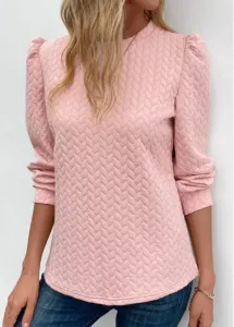 Modlily Pink Ruched Long Sleeve Round Neck Sweatshirt - XL