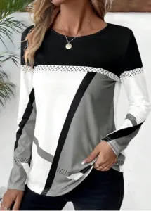 Modlily Grey Patchwork Plus Size Geometric Print T Shirt - 1X
