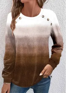 Modlily Plus Size Dark Camel Button Ombre T Shirt - 1X