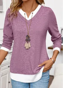 Modlily Plus Size Dark Reddish Purple Patchwork T Shirt - 1X