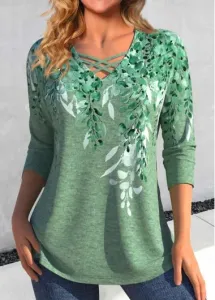 Modlily Plus Size Green Criss Cross T Shirt - 1X