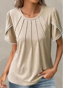 Modlily Plus Size Light Camel Patchwork T Shirt - 2X