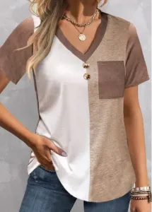 Modlily Plus Size Light Camel Pocket T Shirt - 1X