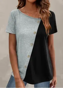 Modlily Plus Size Light Grey Marl Button T Shirt - 1X #904335