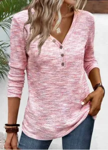 Modlily Plus Size Light Pink Button Long Sleeve T Shirt - 2X