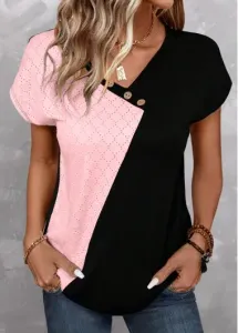 Modlily Plus Size Light Pink Patchwork Short Sleeve T Shirt - 3X