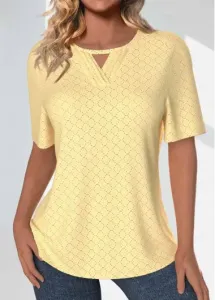 Modlily Plus Size Light Yellow Jacquard Short Sleeve T Shirt - 1X