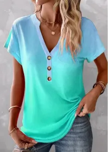 Modlily Plus Size Mint Green Button Ombre T Shirt - 2X