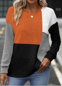 Modlily Plus Size Multi Color Patchwork Long Sleeve Sweatshirt - 2X