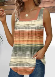 Modlily Plus Size Multi Color Pleated Striped Sleeveless Tank Top - 2X