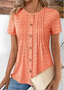 Modlily Plus Size Orange Tuck Stitch Short Sleeve T Shirt - 3X