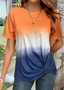 Modlily Plus Size Orange Twist Ombre T Shirt - 2X