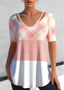 Modlily Plus Size Plaid Short Sleeve T Shirt - 3X