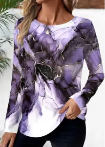 Modlily Plus Size Purple Floral Print Long Sleeve T Shirt - 3X