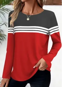 Modlily Red Plus Size Striped Long Sleeve T Shirt - 2X