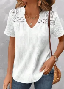 Modlily Plus Size White Lace Short Sleeve Blouse - 3X