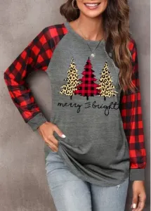 Modlily Red Christmas Tree Print Long Sleeve Sweatshirt - 2XL