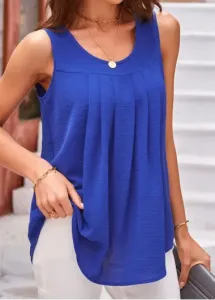 Modlily Royal Blue Ruched Scoop Neck Tank Top - L
