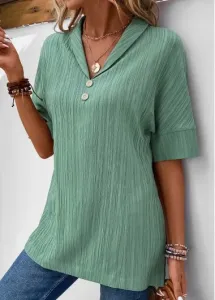 Modlily Sage Green Button Short Sleeve Blouse - L