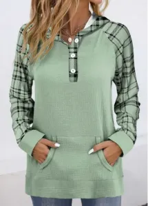 Modlily Sage Green Pocket Plaid Long Sleeve Hoodie - XL